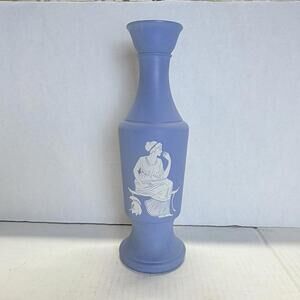 Vintage Avon blue Jasperware-style vase with classical relief.
